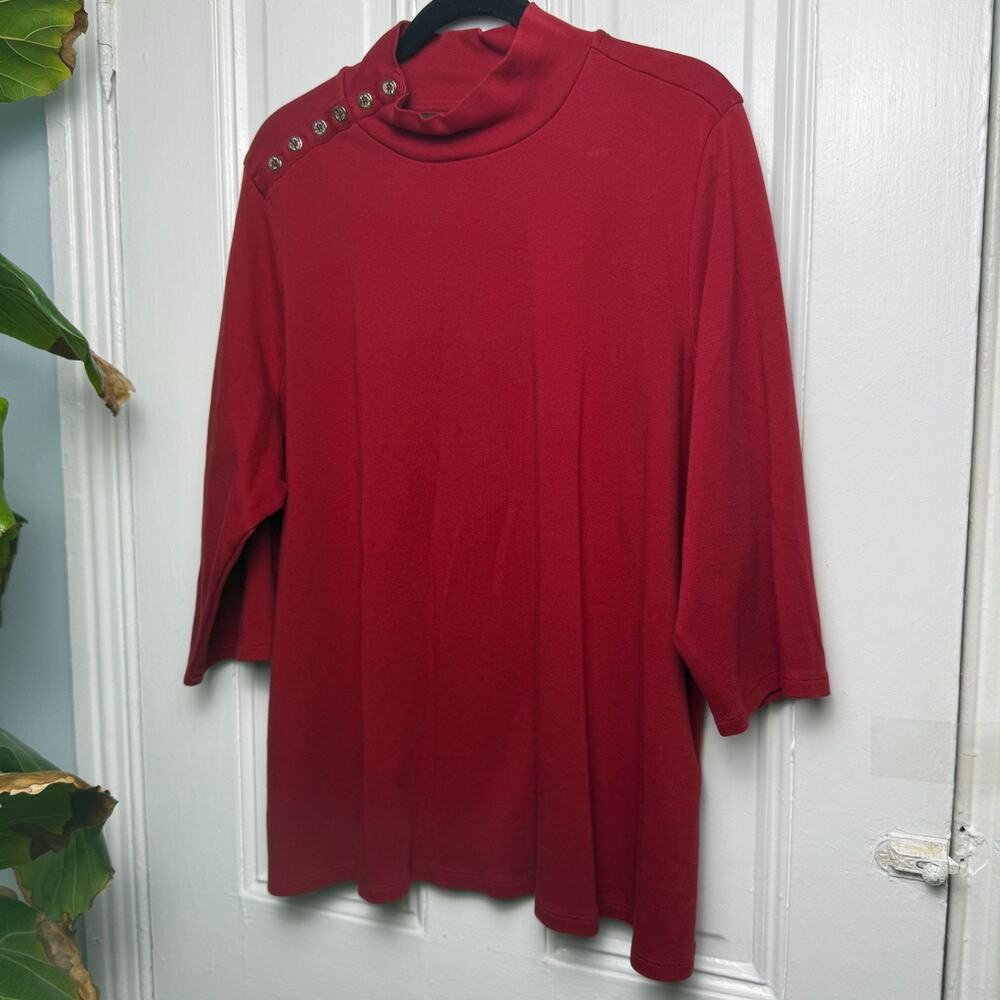 Isaac Mizrahi Live! Estate Mock Neck Top 3/4 Sleeve Red Cotton Womens 3X NWOT